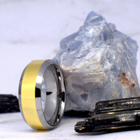 8mm - Tungsten Carbide Wedding Band Yellow Gold Center Ring