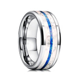 8mm - Tungsten Ring for Men with Blue opal Inlay Unique Band Glowing Luminous in the Dark