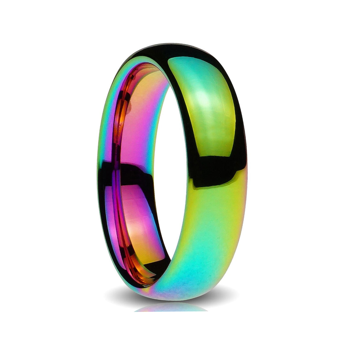 6mm Rainbow Tungsten Wedding Ring Domed Polished Wedding Band