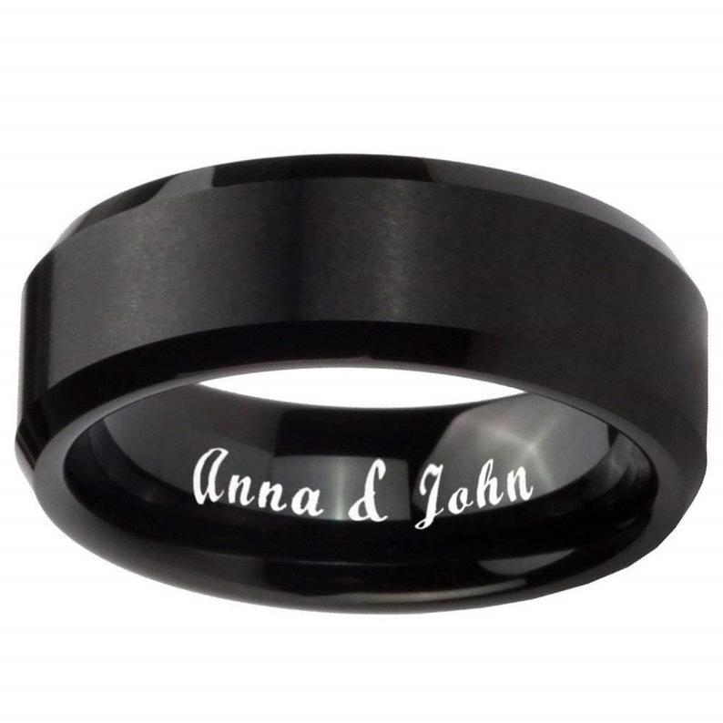 8mm Black Tungsten Wedding Band with Green Carbon Fiber Inlay