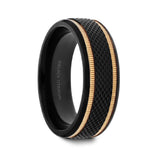 8mm Black Titanium Diamond Patterned Brushed with Gold Milgrain Grooves