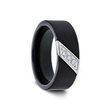 8mm Black Tungsten Wedding Band with Diagonal Diamonds