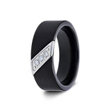 8mm Black Tungsten Wedding Band with Diagonal Diamonds