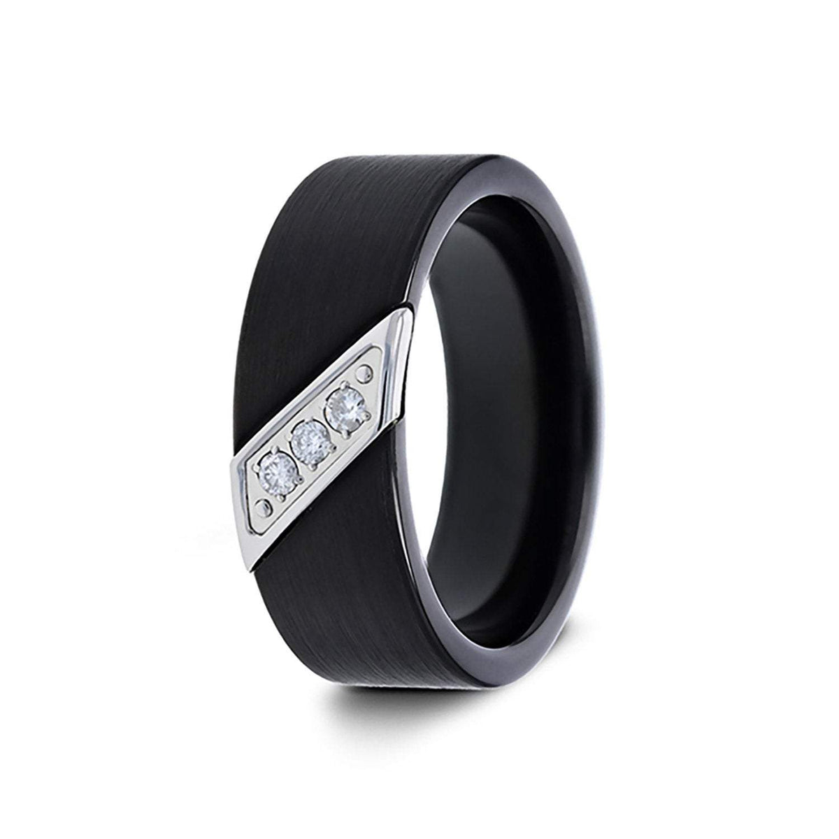 8mm Black Tungsten Wedding Band with Diagonal Diamonds| RingMen Jewelry