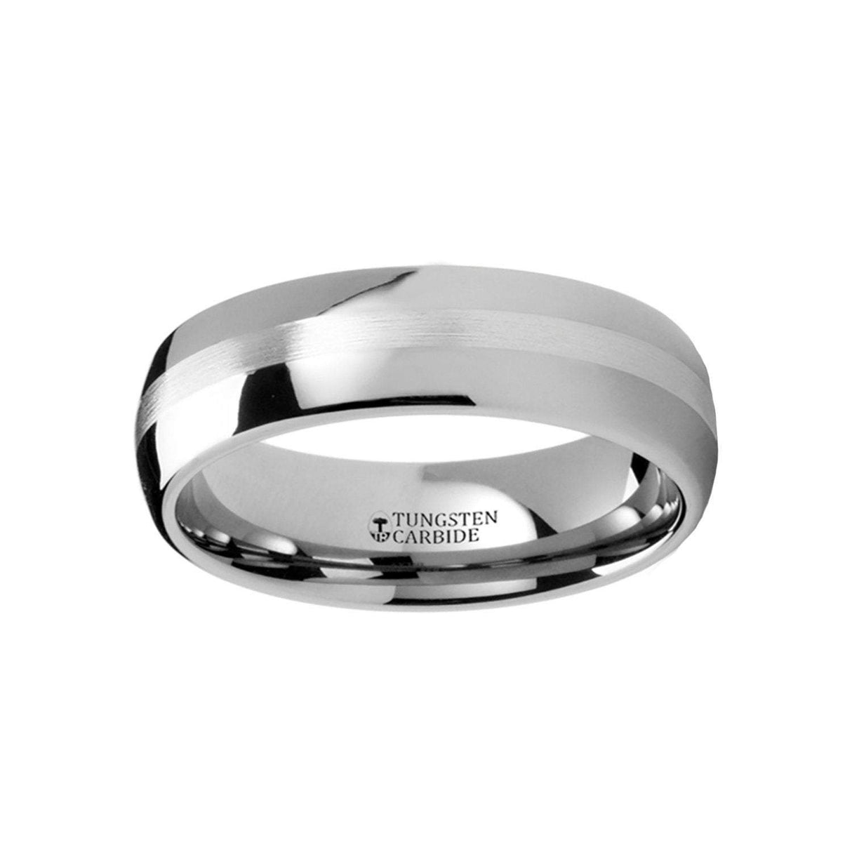 6mm Silver Tungsten Carbide Wedding Band Brushed Center Dome Ring