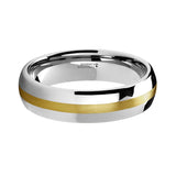 6mm - Tungsten Carbide Ring High Polished Dome Shape Band W/ Yellow Gold Inlay