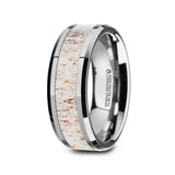 WHITETAIL, Tungsten Wedding Band, Polished Beveled, Off White Antler Inlay - 8mm