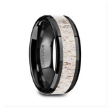 8mm Black Ceramic Wedding Band with Whitetail Antler Inlay