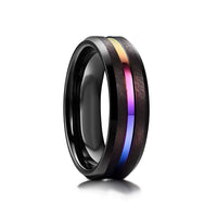 7mm Black Tungsten Carbide Wedding Ring with Rainbow Groove
