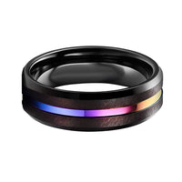 7mm Black Tungsten Carbide Wedding Ring with Rainbow Groove