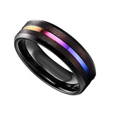 7mm Black Tungsten Carbide Wedding Ring with Rainbow Groove