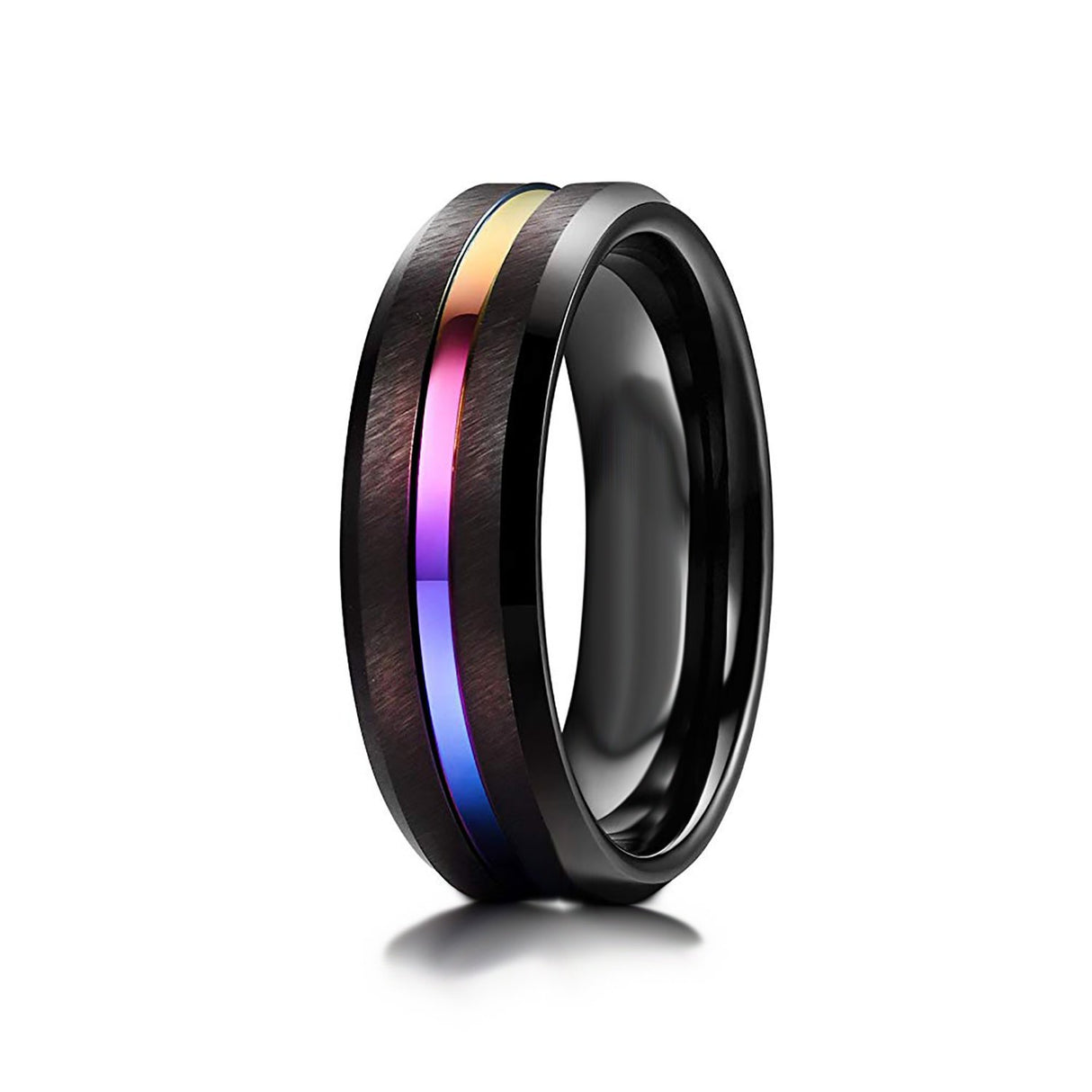 7mm Black Tungsten Carbide Wedding Ring with Rainbow Groove