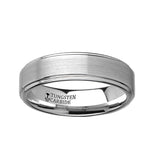 6mm - Tungsten Silver wedding Ring, Brush Finish, With Stepped Edges,