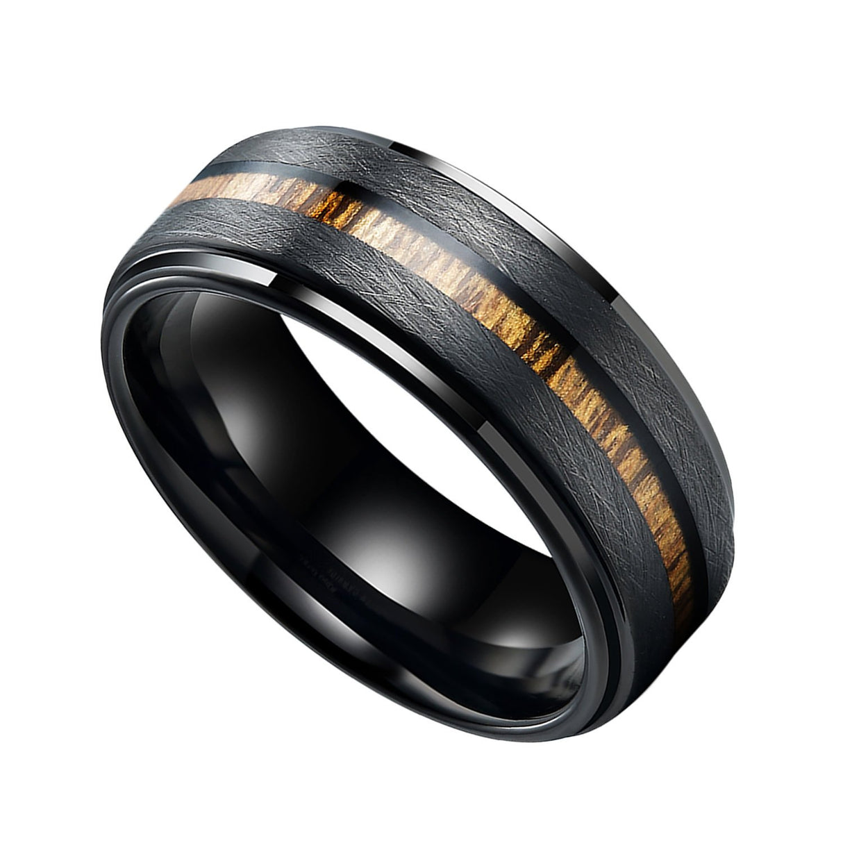 8mm Black Tungsten Wedding Band With Real Wood Inlay