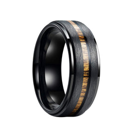 8mm Black Tungsten Wedding Band With Real Wood Inlay