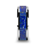 Men's Tungsten Wedding Band with Blue Lapis Lazuli Stone Inlay Ring, Beveled Edges - 8 mm