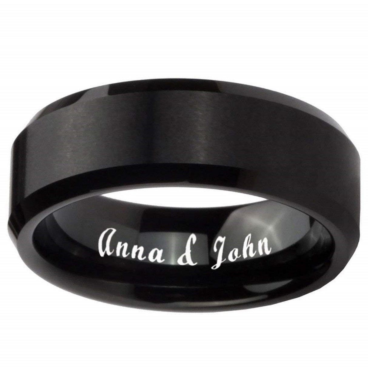 8mm Black Diamond Faceted Tungsten Carbide Wedding Ring