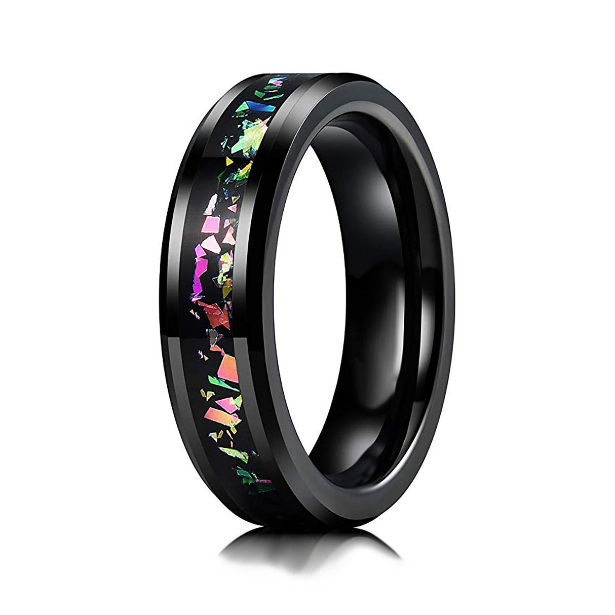 4mm Black Tungsten Carbide Ring Inlaid with Multi Color Fragments