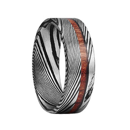 Mens Black Damascus Steel Wedding Band With Ebony Wood Inlay Comfort Fit, Anniversary Ring, Engagement Ring, - 8mm