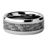 8mm Mens Silver Tungsten Carbide Wedding Band W/ Gunmetal Carbon Fiber Ring
