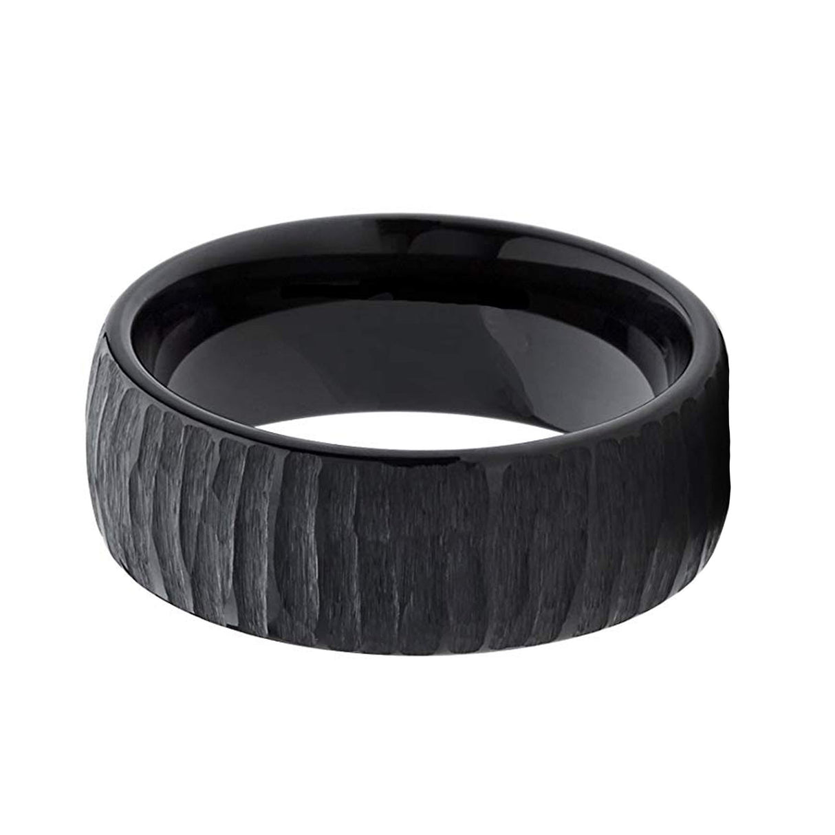 8mm - Tungsten Wedding Band, Black Domed, Tree Bark Finish Wedding Band,