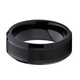 8mm Black Tungsten Carbide Wedding Ring with Brushed Center Beveled edges