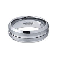 7mm - Mens Tungsten Wedding Band, Silver Grooved Center, Beveled Edges,