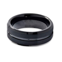 8mm - Black Tungsten Carbide Wedding Band Brushed Black Center Groove, Tungsten Ring