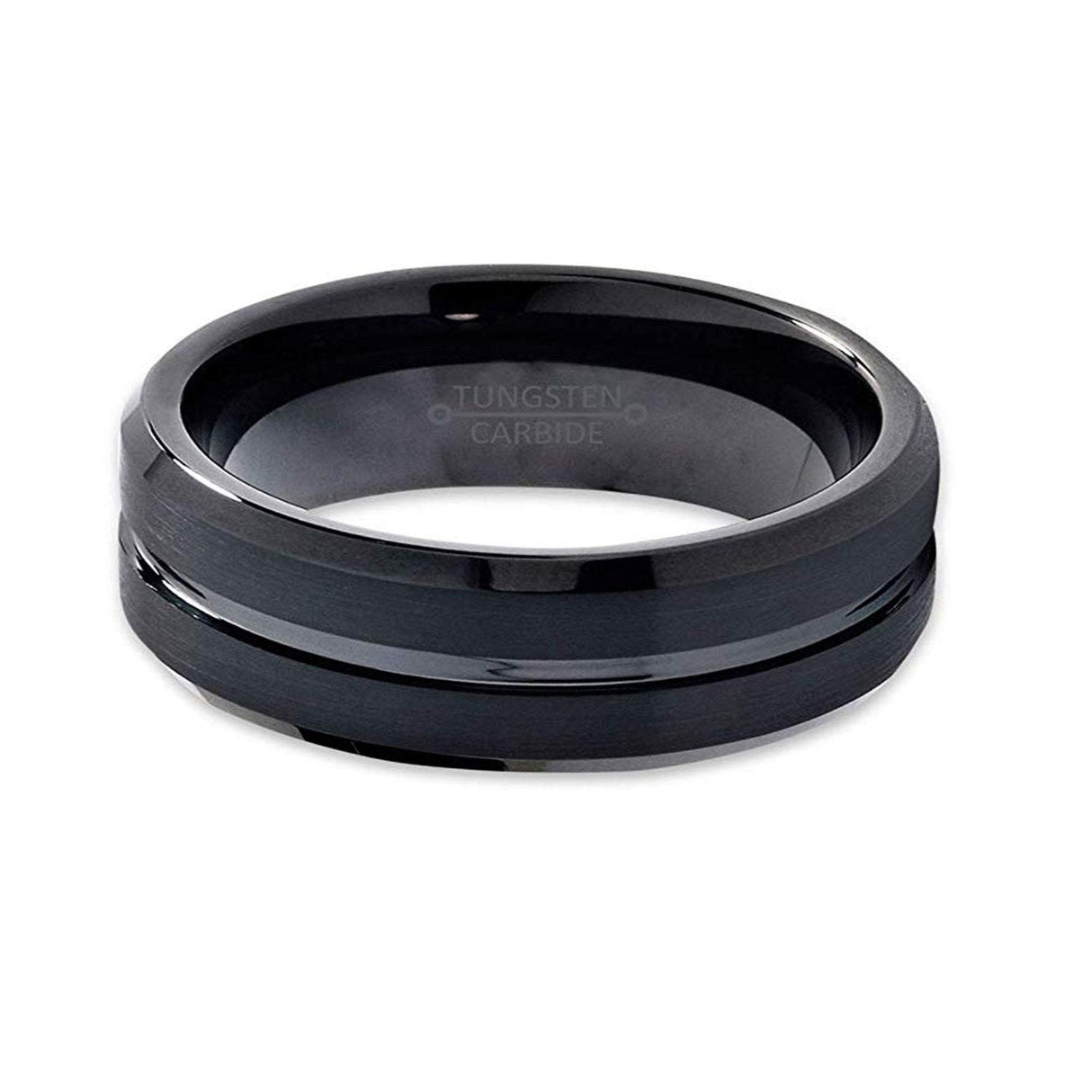 6mm - Black Tungsten Carbide Wedding Band Black Center Groove