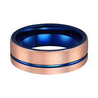 Rose Gold Brushed Tungsten Carbide Wedding Band With Blue Off Center Groove, Womens Ring, Mens Ring, 8mm Tungsten Ring, Wedding Ring