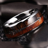 8mm Tungsten Carbide Wedding Ring with Koa Wood Inlay and Arrow Design