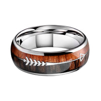 8mm Tungsten Carbide Wedding Ring with Koa Wood Inlay and Arrow Design