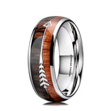 8mm Tungsten Carbide Wedding Ring with Koa Wood Inlay and Arrow Design