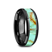 8mm Black Ceramic Wedding Ring with Turquoise Stone Inlay