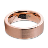 8mm - Rose Gold Tungsten Wedding Band, Pipe Cut Brushed Tungsten Ring,