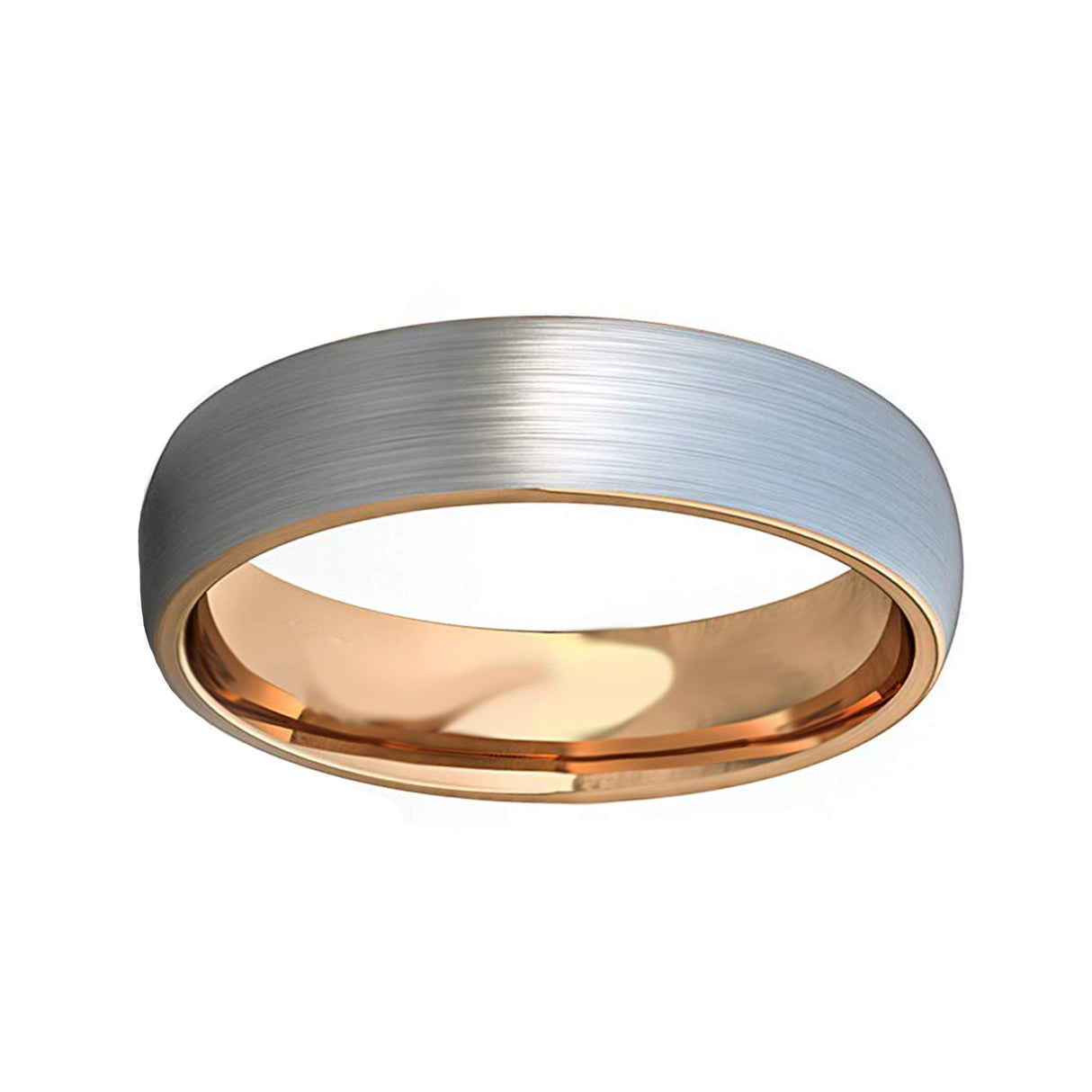 6mm - Mens Tungsten Wedding Band, Brushed Silver with Rose Gold Inside Inlay