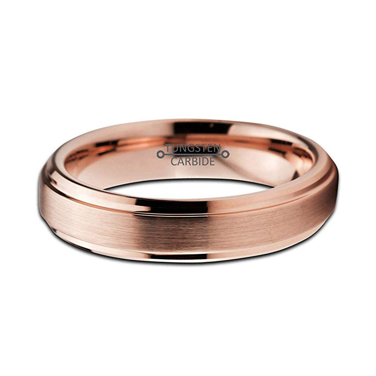 4mm - Rose Gold Tungsten Wedding Band Women, Brushed finish Stepped Edges,