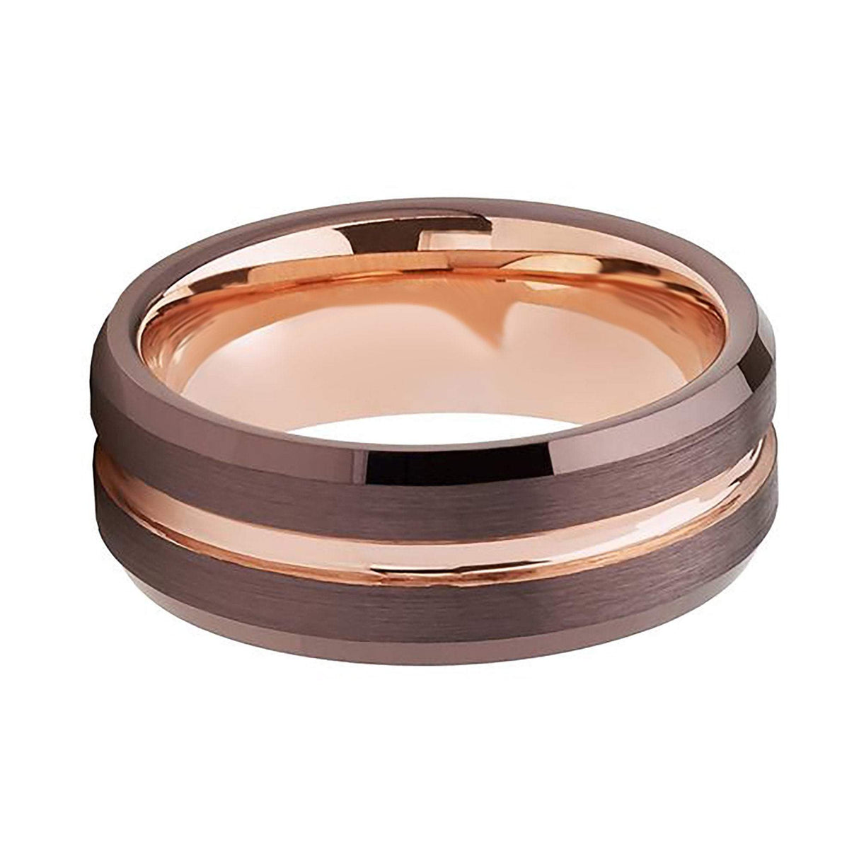 8mm - Espresso and Rose Gold Groove Ring, Tungsten Carbide Wedding Band