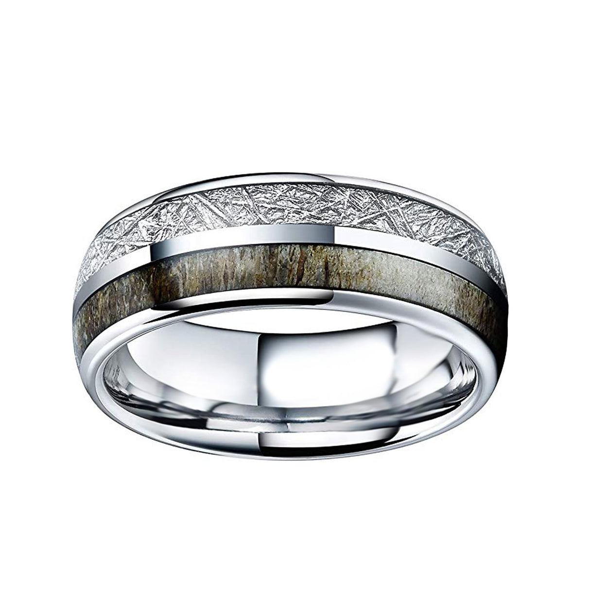 8mm - Tungsten Wedding Band, Antler Meteorite Inlay, Man & Women, Tungsten Ring