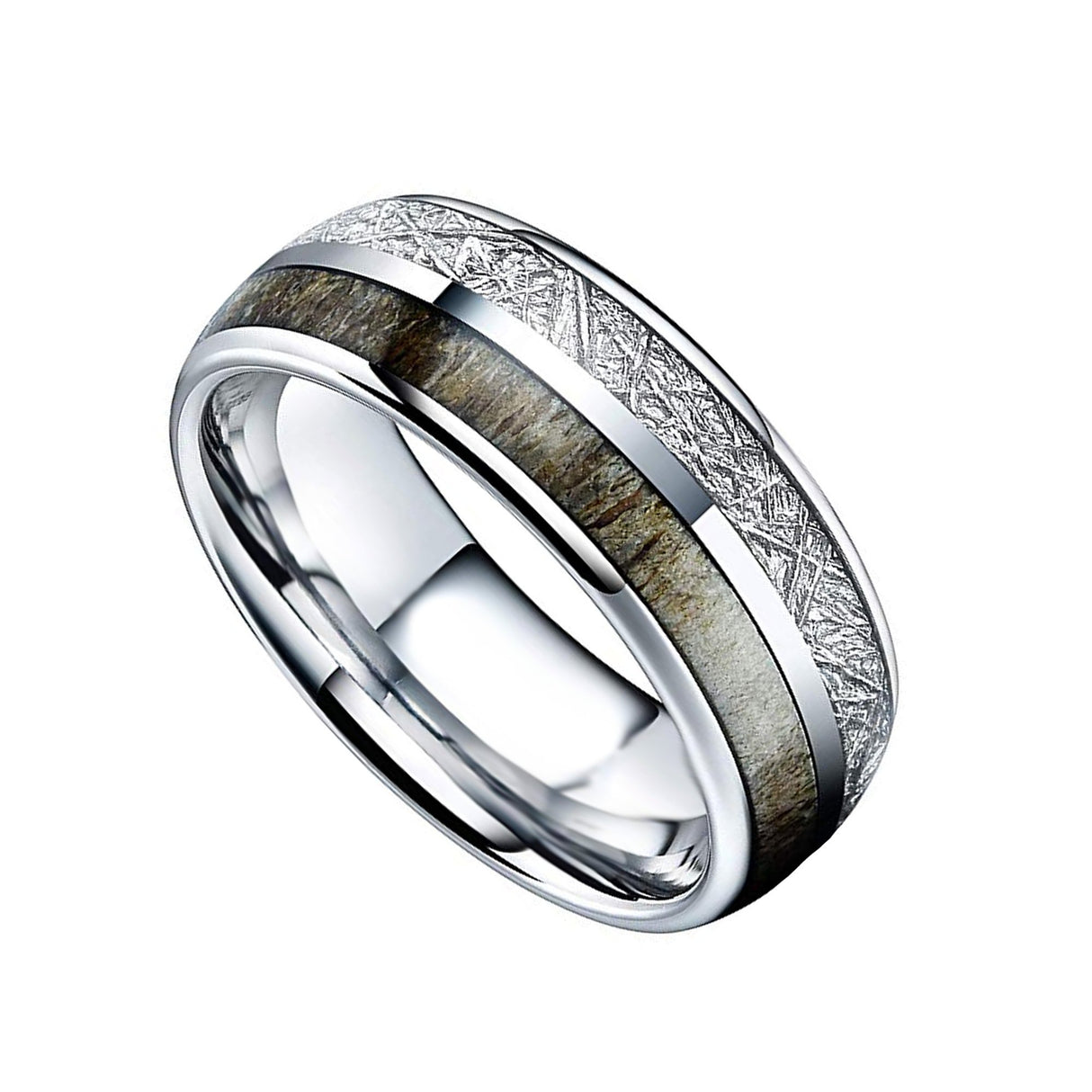 8mm - Tungsten Wedding Band, Antler Meteorite Inlay, Man & Women, Tungsten Ring