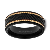 8mm Black Titanium Diamond Patterned Brushed with Gold Milgrain Grooves