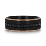 8mm ASTRO Brushed Black Titanium Ring W/ Rose Gold Edges & Black Sapphire all around