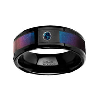 8mm Black Ceramic Ring with Blue & Purple Color Changing Inlay and Alexandrite Ring