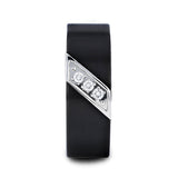 8mm Black Tungsten Wedding Band with Diagonal Diamonds