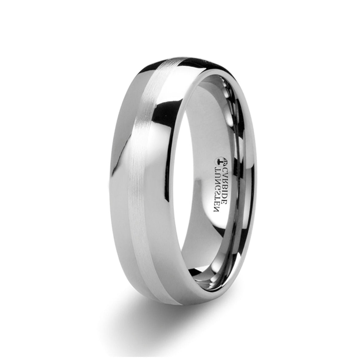 6mm Silver Tungsten Carbide Wedding Band Brushed Center Dome Ring