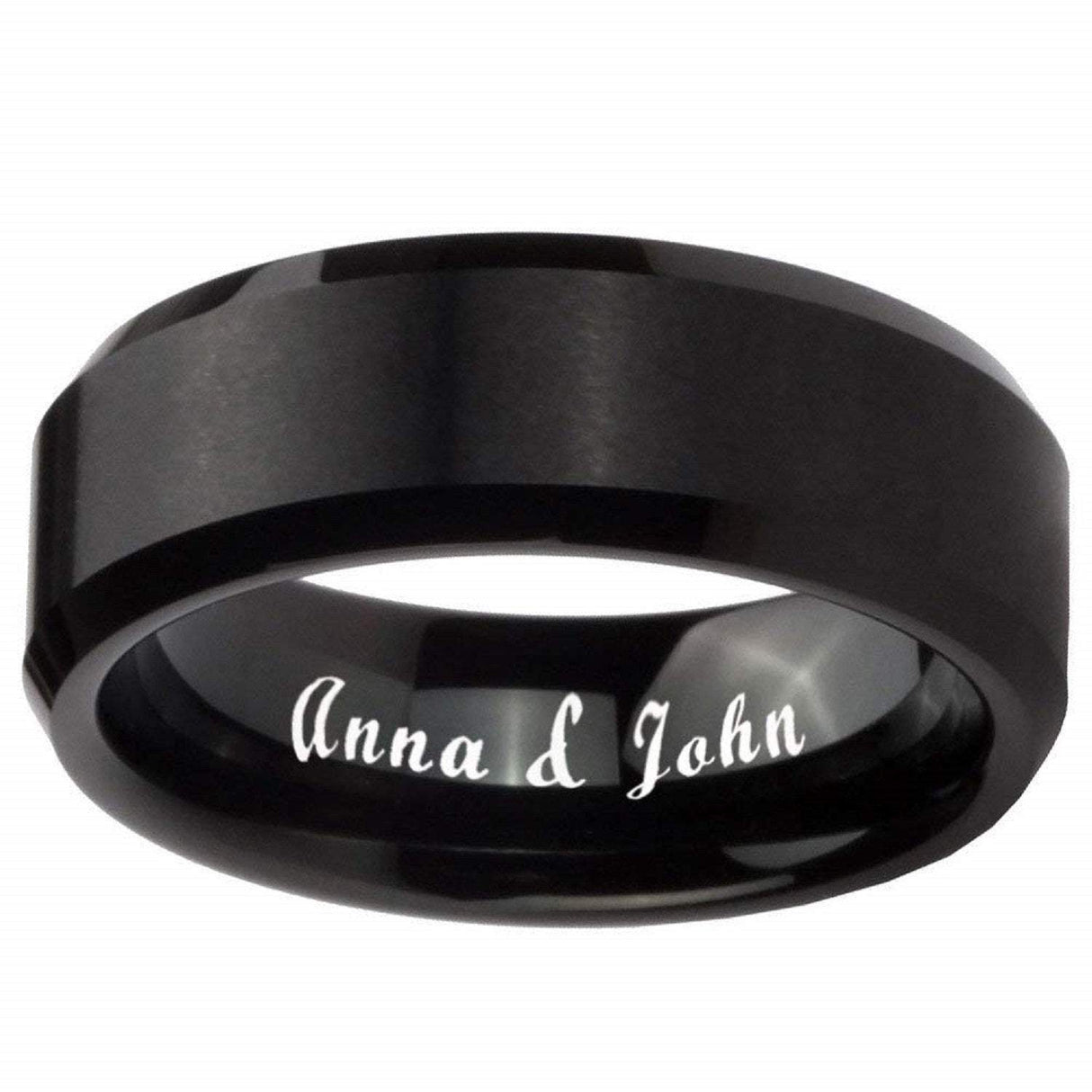 10mm Black Tungsten Carbide Wedding Ring with Polished Edges