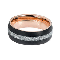 8mm - Tungsten Rose Gold & Black Meteorite Wedding Band, Wedding Band, Meteorite Inlay,