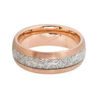 8mm - Rose Gold Tungsten Carbide Brushed Ring With Meteorite Inlay