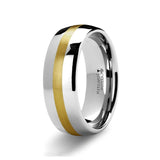 Tungsten Ring High Polished Dome Shape Band with Yellow Gold Inlay - 8mm