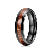 6mm Black Ceramic Wedding Ring with Koa Wood Inlay
